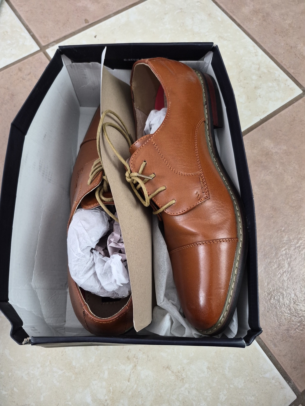 Mens Tan Leather Derby Shoes - Lace-Up Cap Toe